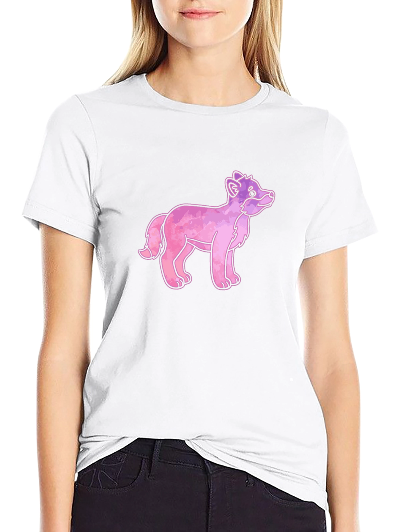 Cartoon Fox Graphic Tee - Black Cotton T-Shirt