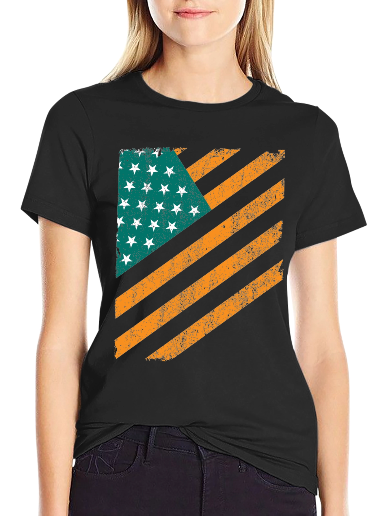 Distressed American Flag Graphic Black T-Shirt