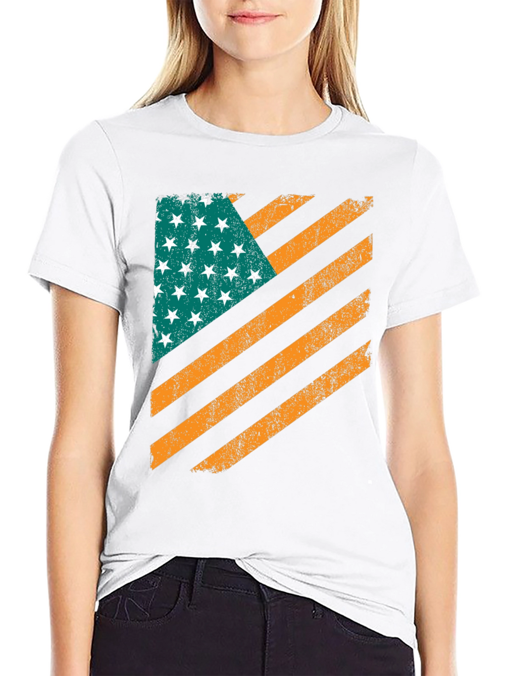 Distressed American Flag Graphic Black T-Shirt