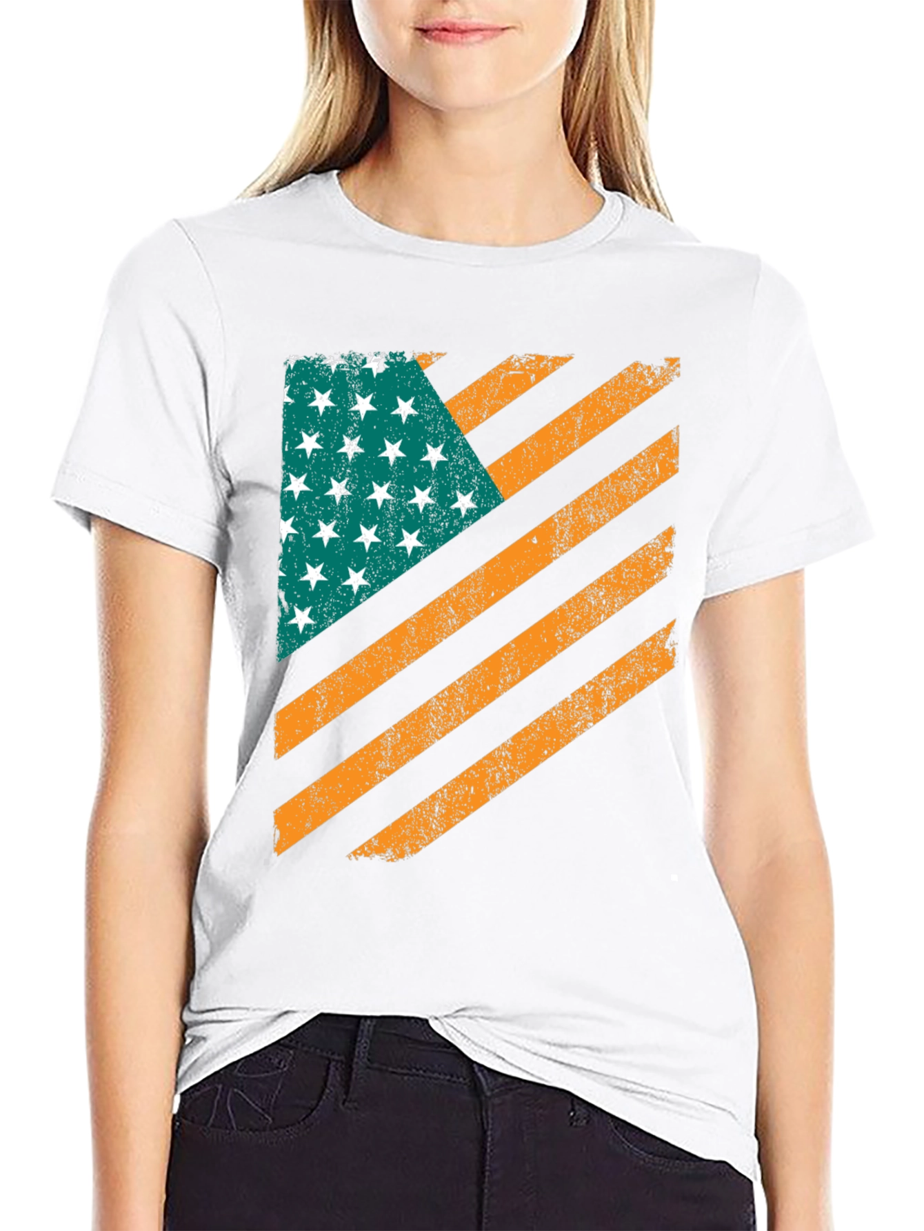 Distressed American Flag Graphic Black T-Shirt
