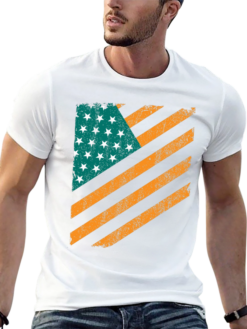 Distressed American Flag Graphic Black T-Shirt
