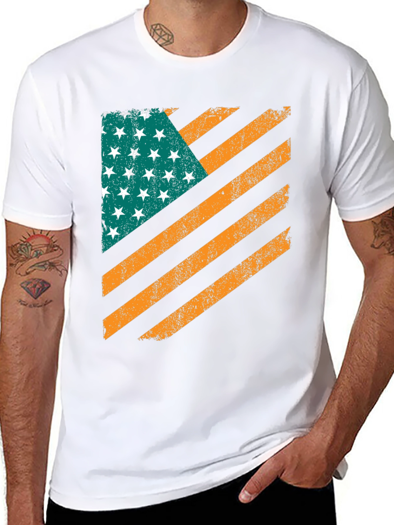 Distressed American Flag Graphic Black T-Shirt