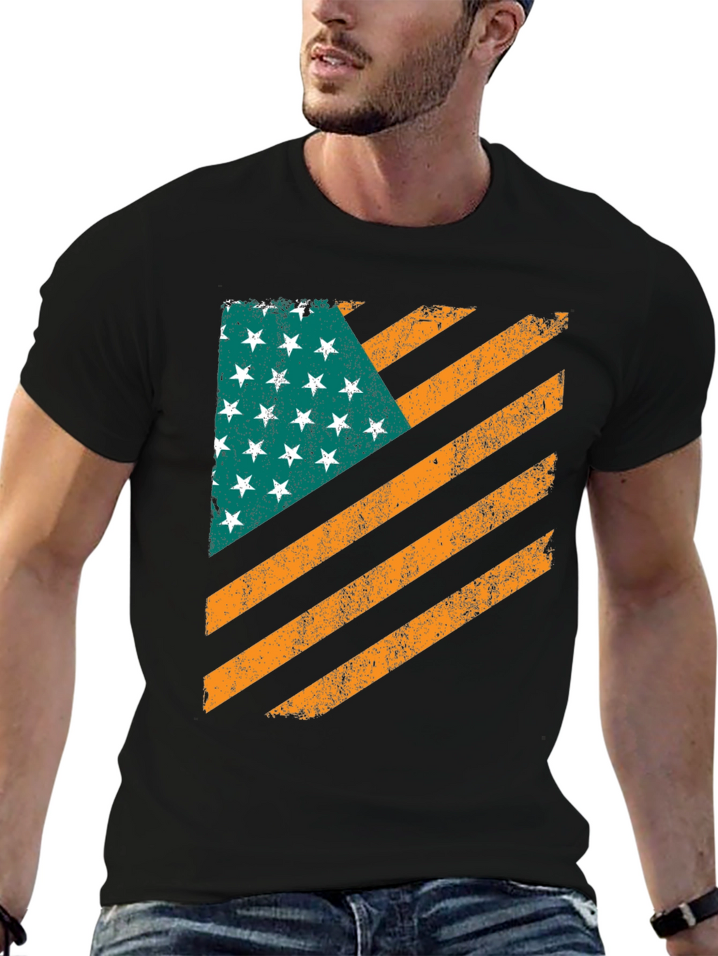 Distressed American Flag Graphic Black T-Shirt