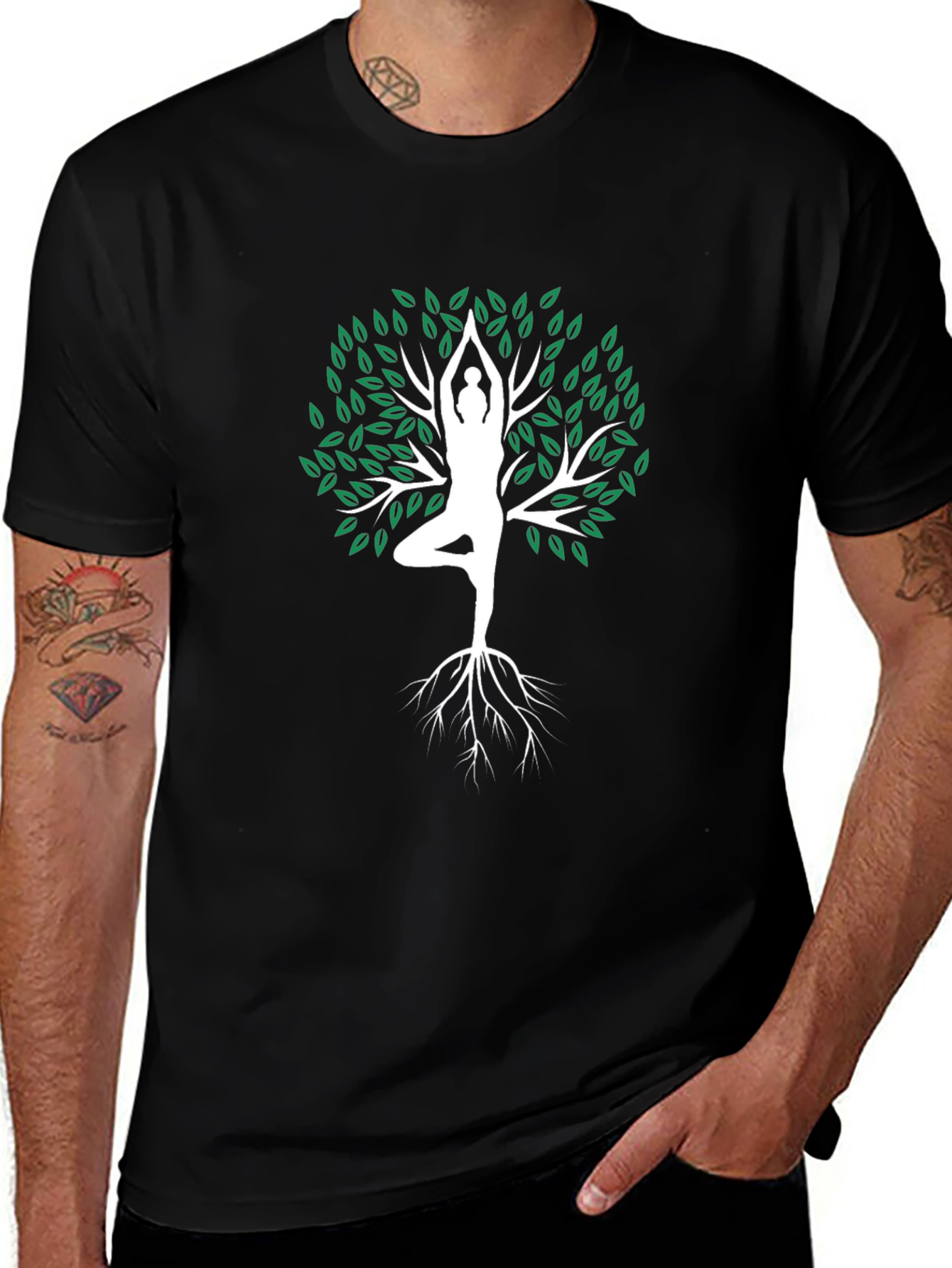 Yoga Tree Pose Graphic Tee - Mens Black T-Shirt