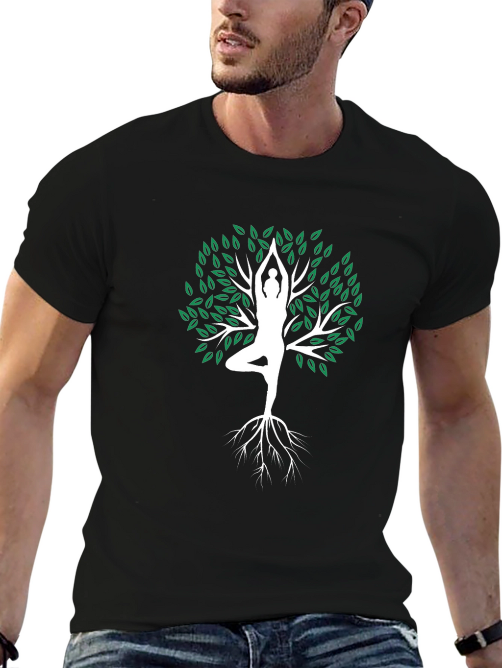 Yoga Tree Pose Graphic Tee - Mens Black T-Shirt