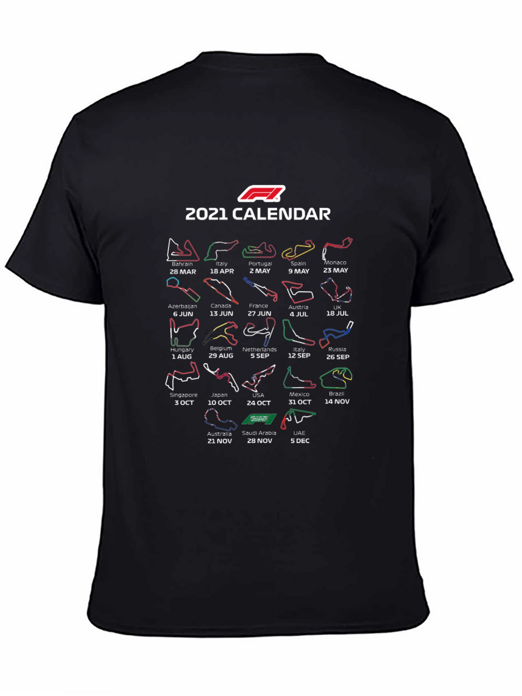 F1 2021 Calendar Black T-Shirt