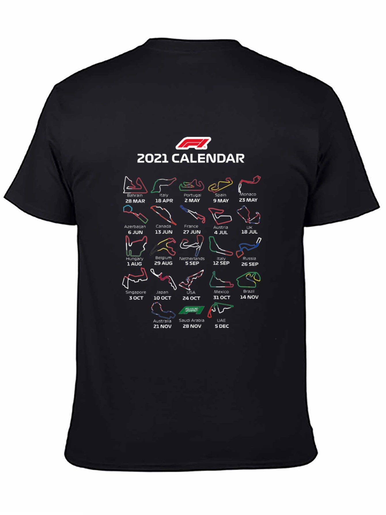 F1 2021 Calendar Black T-Shirt