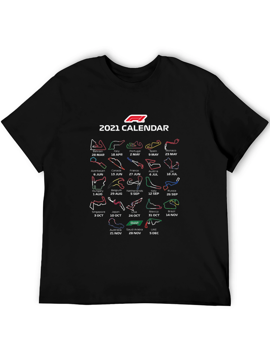F1 2021 Calendar Black T-Shirt