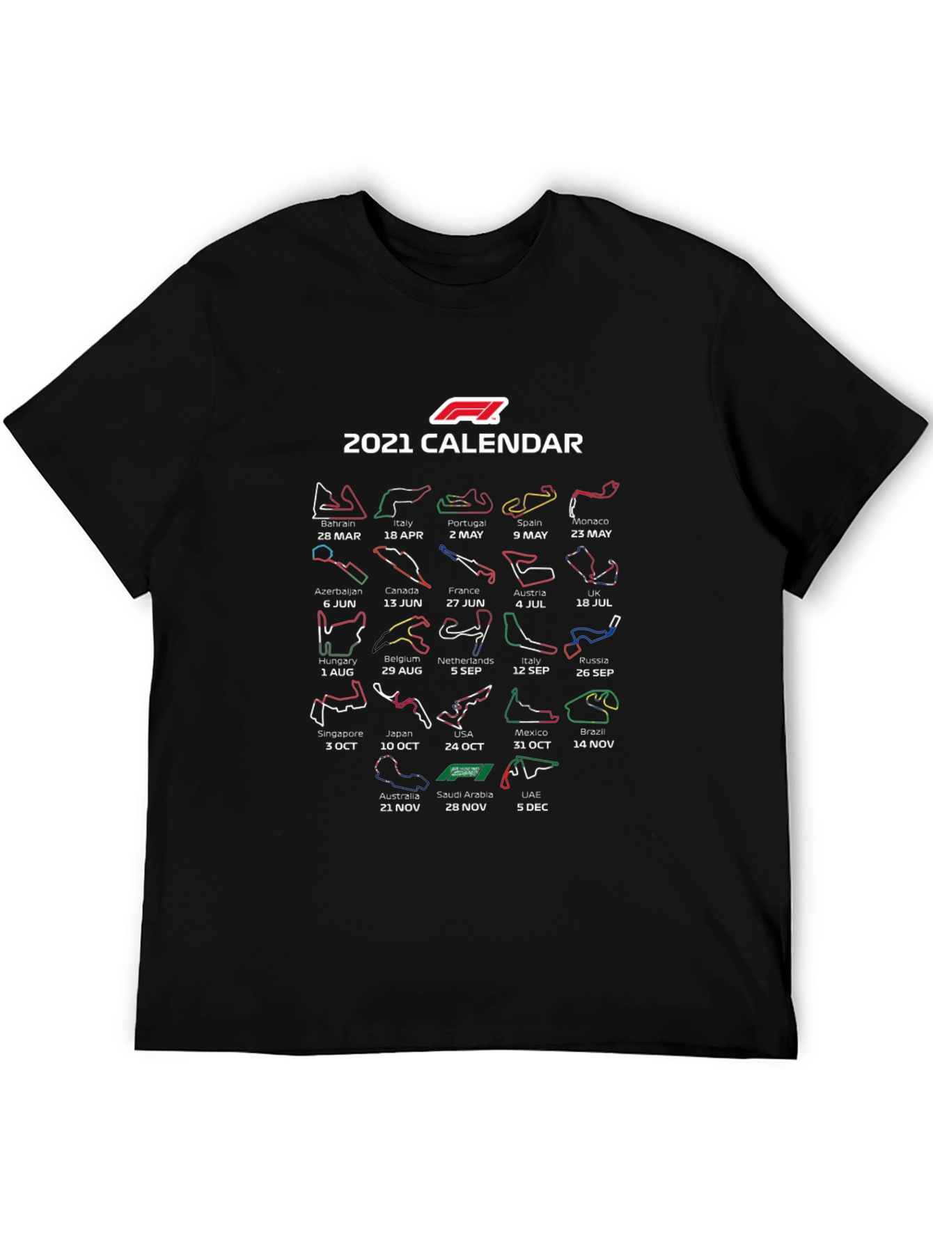 F1 2021 Calendar Black T-Shirt