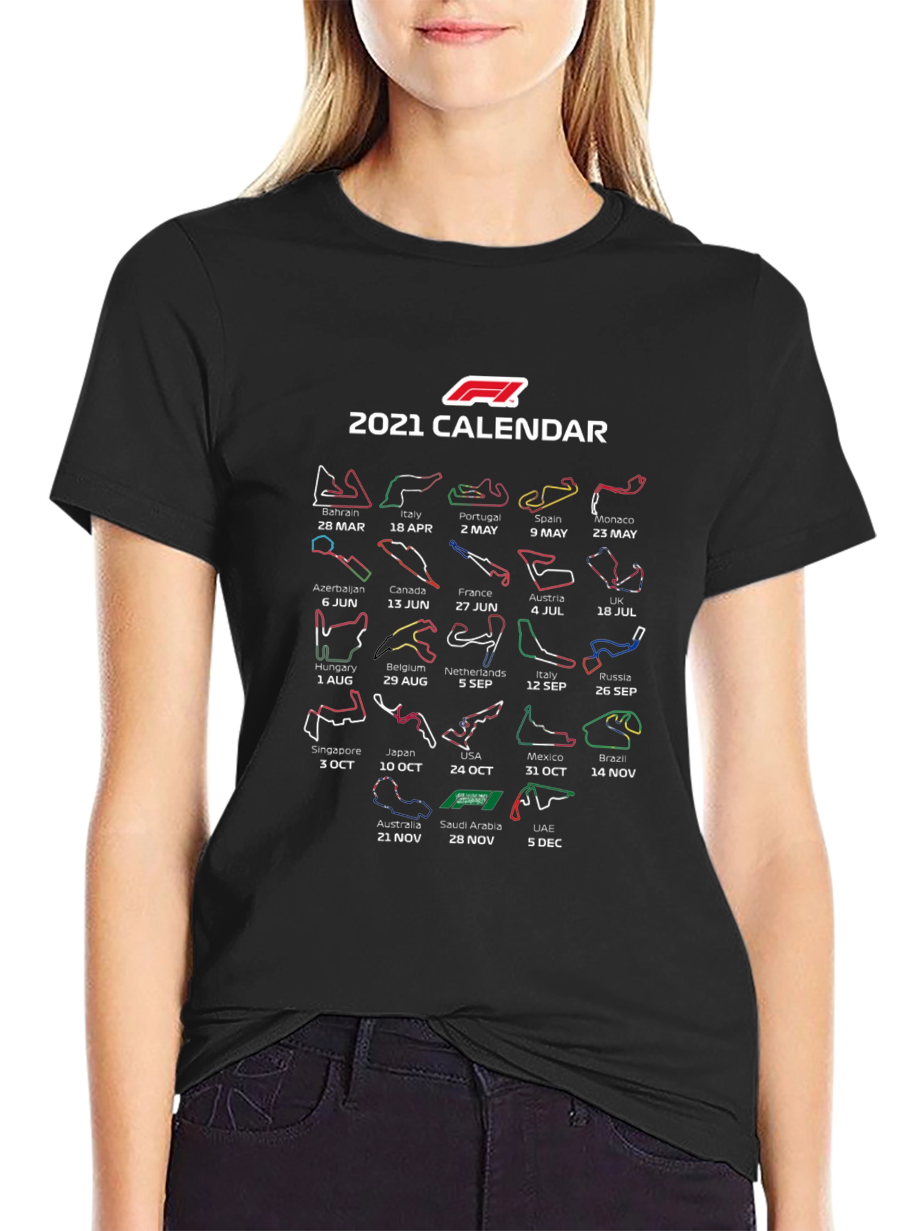 F1 2021 Calendar Black T-Shirt