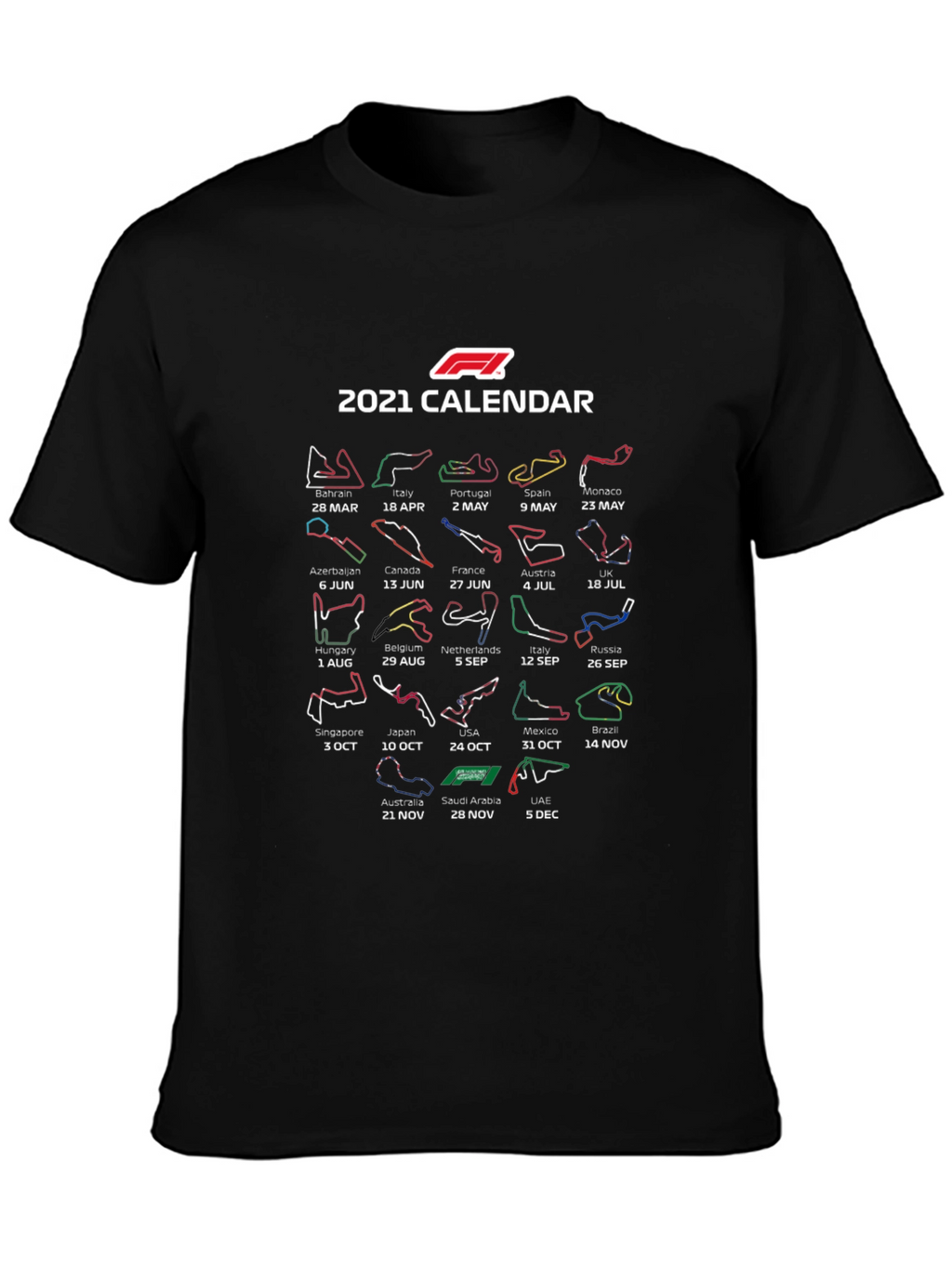 F1 2021 Calendar Black T-Shirt