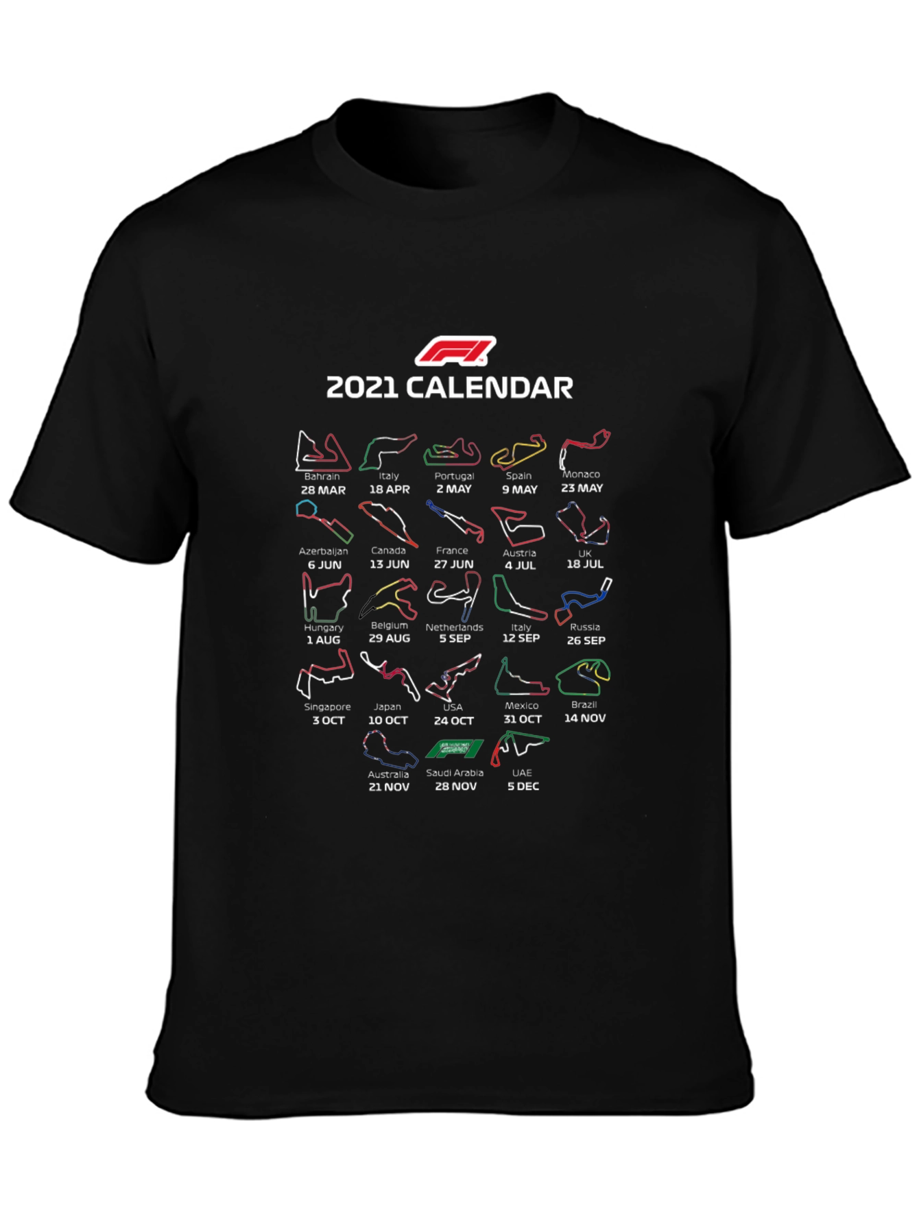 F1 2021 Calendar Black T-Shirt