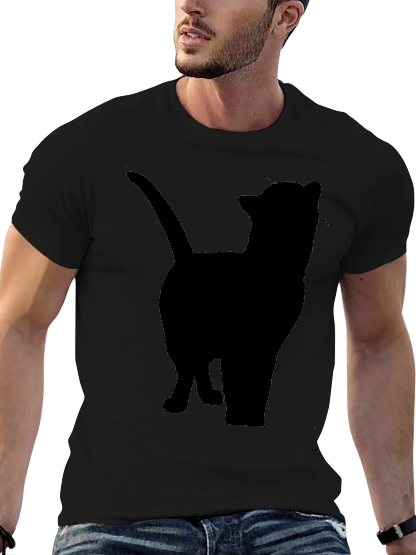 Silhouette Cat Graphic Tee - Mens Black T-Shirt