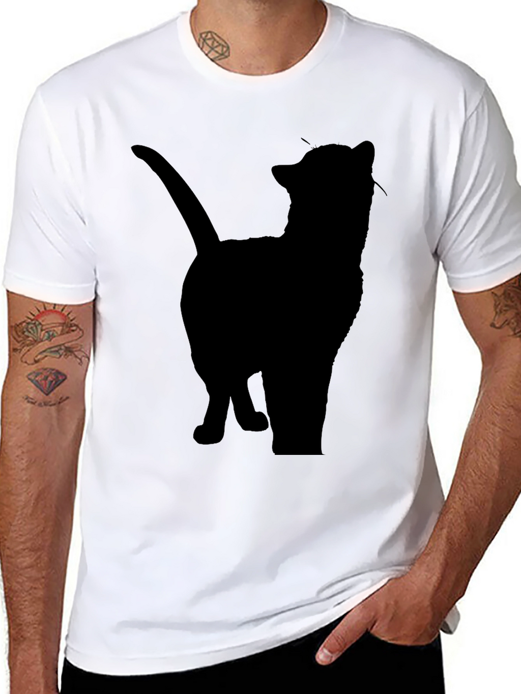 Silhouette Cat Graphic Tee - Mens Black T-Shirt