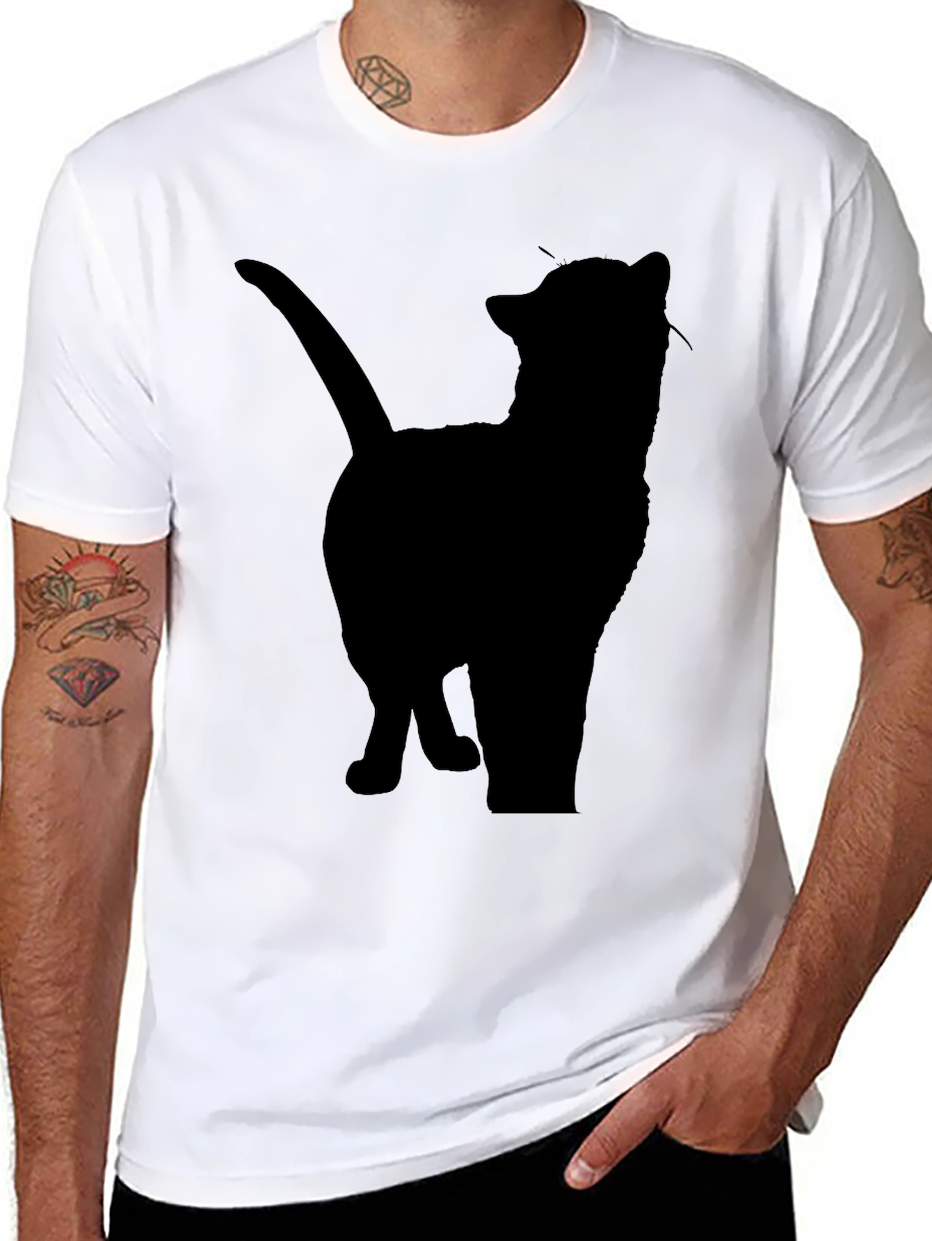 Silhouette Cat Graphic Tee - Mens Black T-Shirt