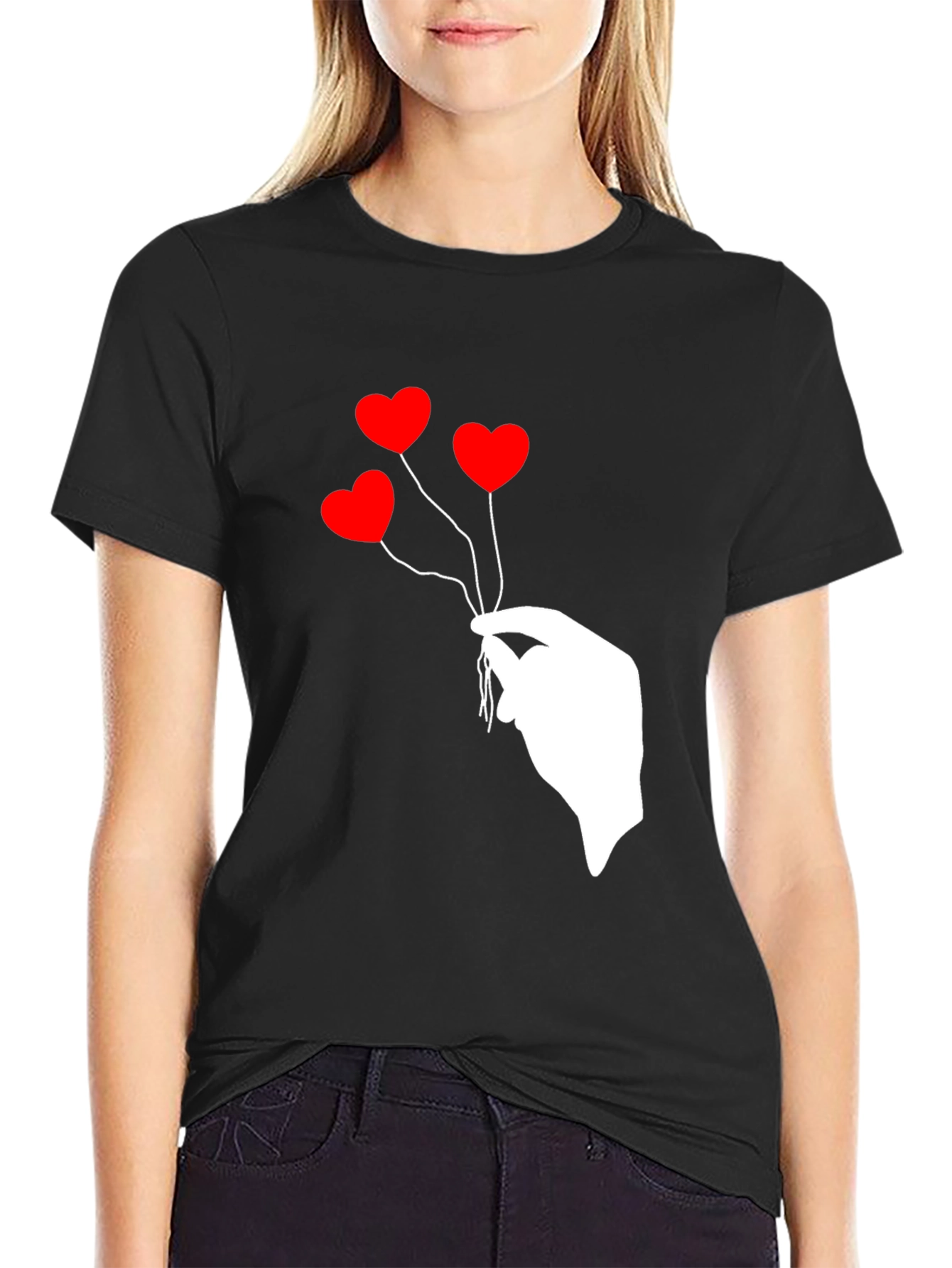 Heart Balloon Graphic Tee - Stylish Black T-Shirt