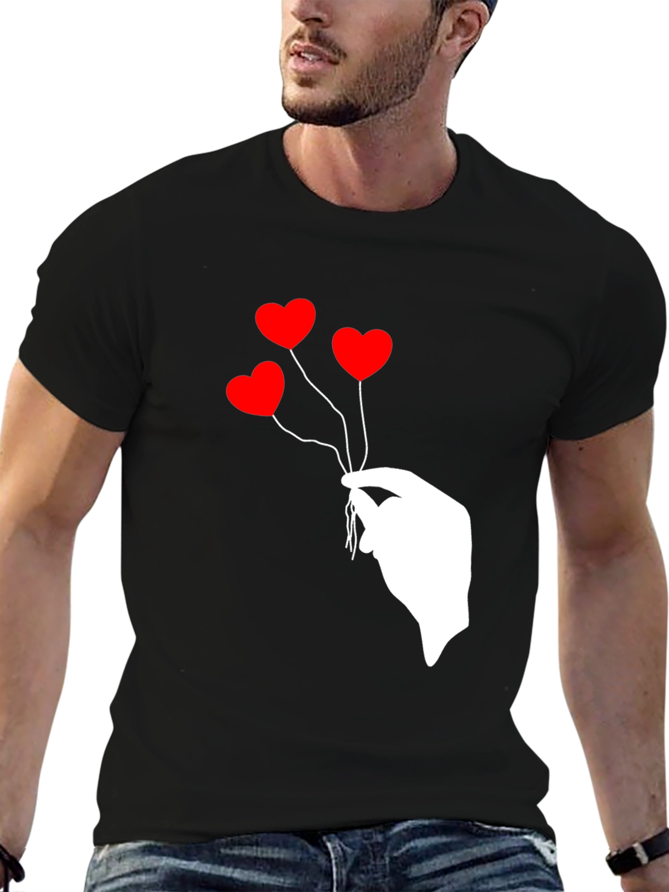 Heart Balloon Graphic Tee - Stylish Black T-Shirt