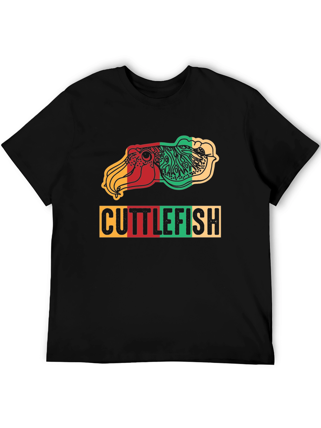 Cuttlefish Graphic Print Tee - Reggae Colors Black Shirt