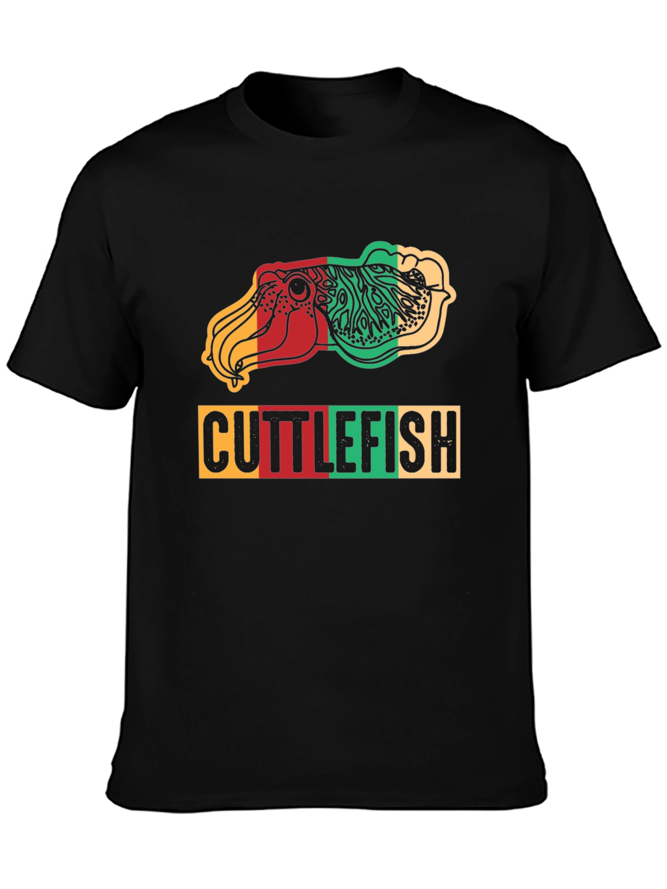 Cuttlefish Graphic Print Tee - Reggae Colors Black Shirt