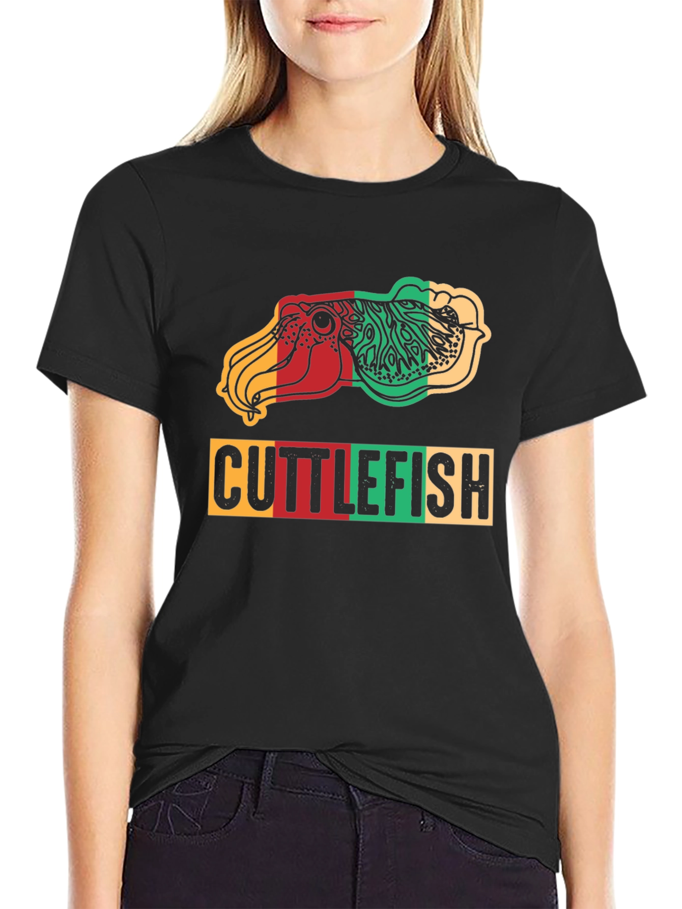 Cuttlefish Graphic Print Tee - Reggae Colors Black Shirt