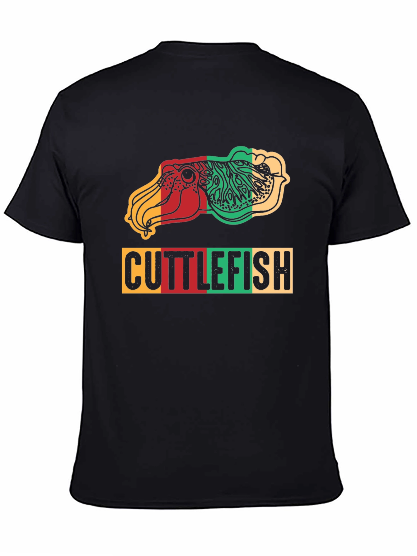 Cuttlefish Graphic Print Tee - Reggae Colors Black Shirt