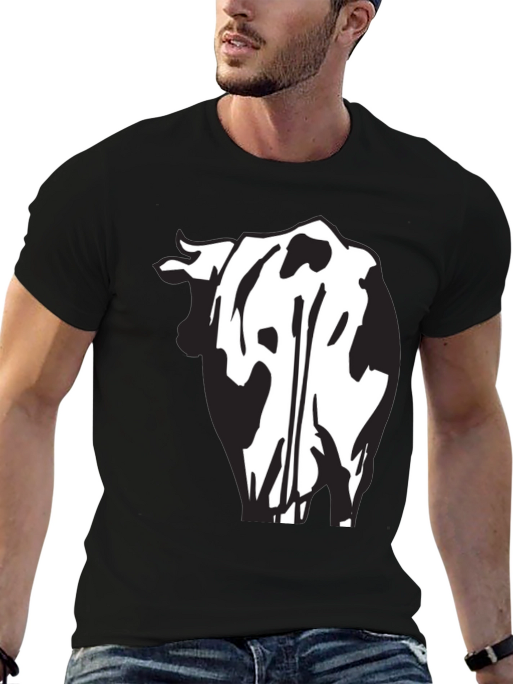 Cow Rear View Black Graphic Tee Shirt