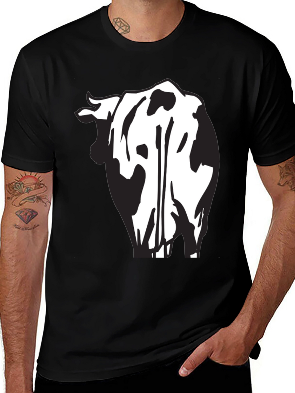Cow Rear View Black Graphic Tee Shirt