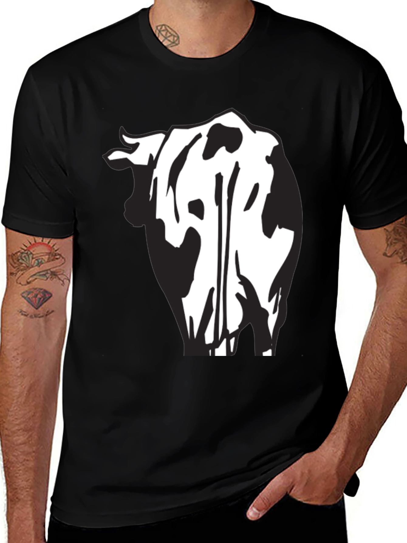 Cow Rear View Black Graphic Tee Shirt