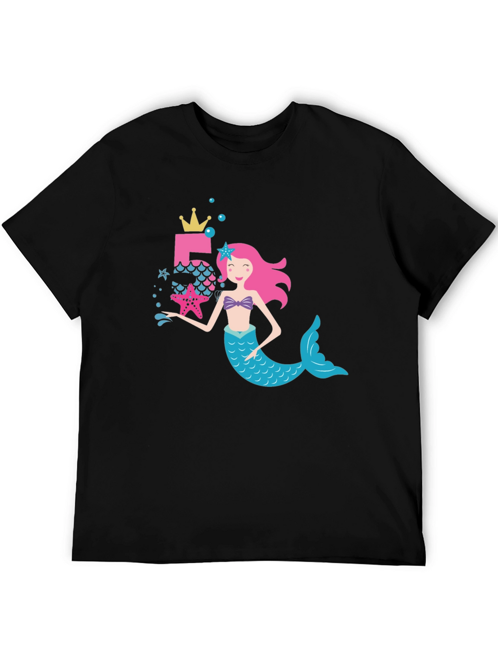 Mermaid 5th Birthday Black T-Shirt