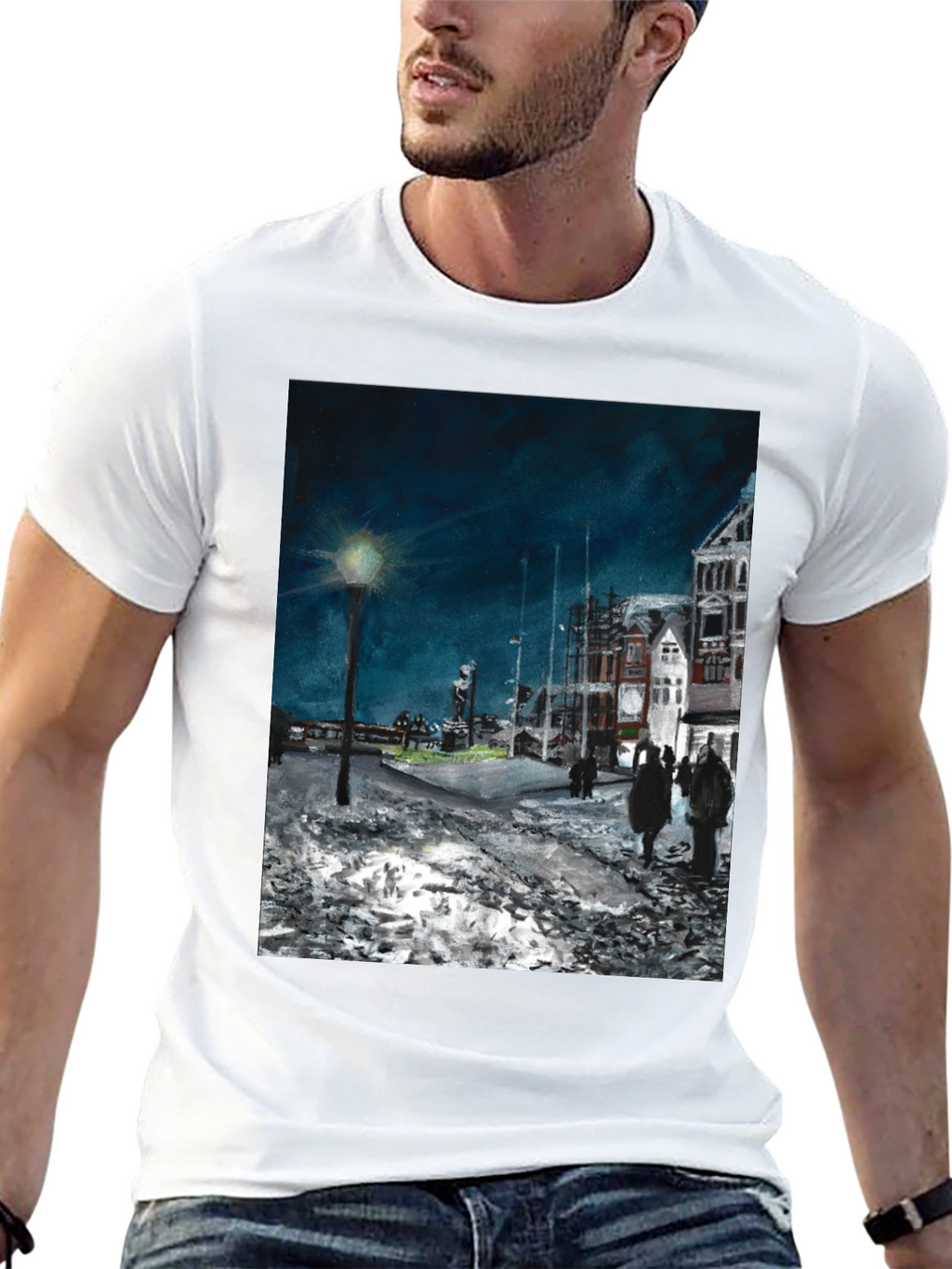 Night Scene Print Black T-Shirt