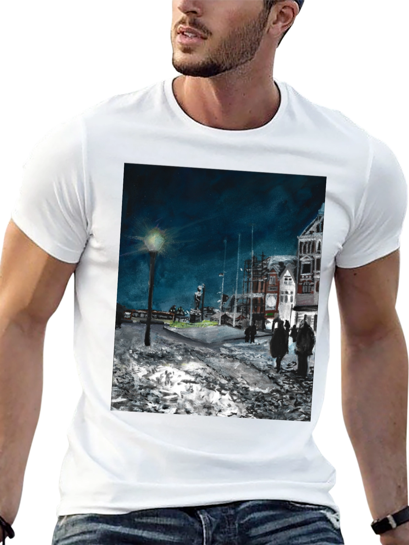 Night Scene Print Black T-Shirt