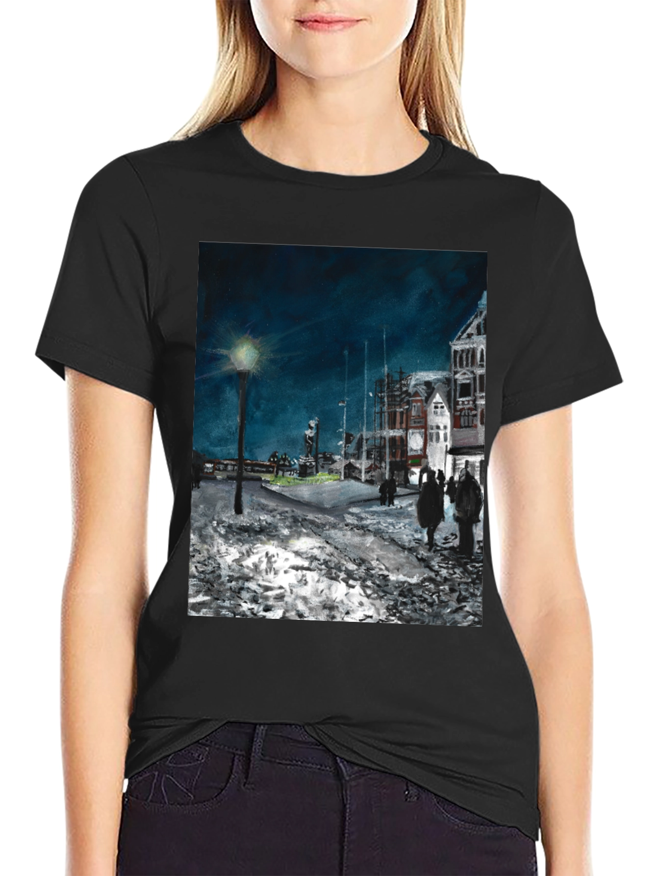 Night Scene Print Black T-Shirt