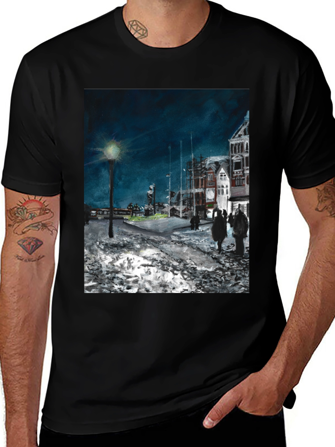 Night Scene Print Black T-Shirt