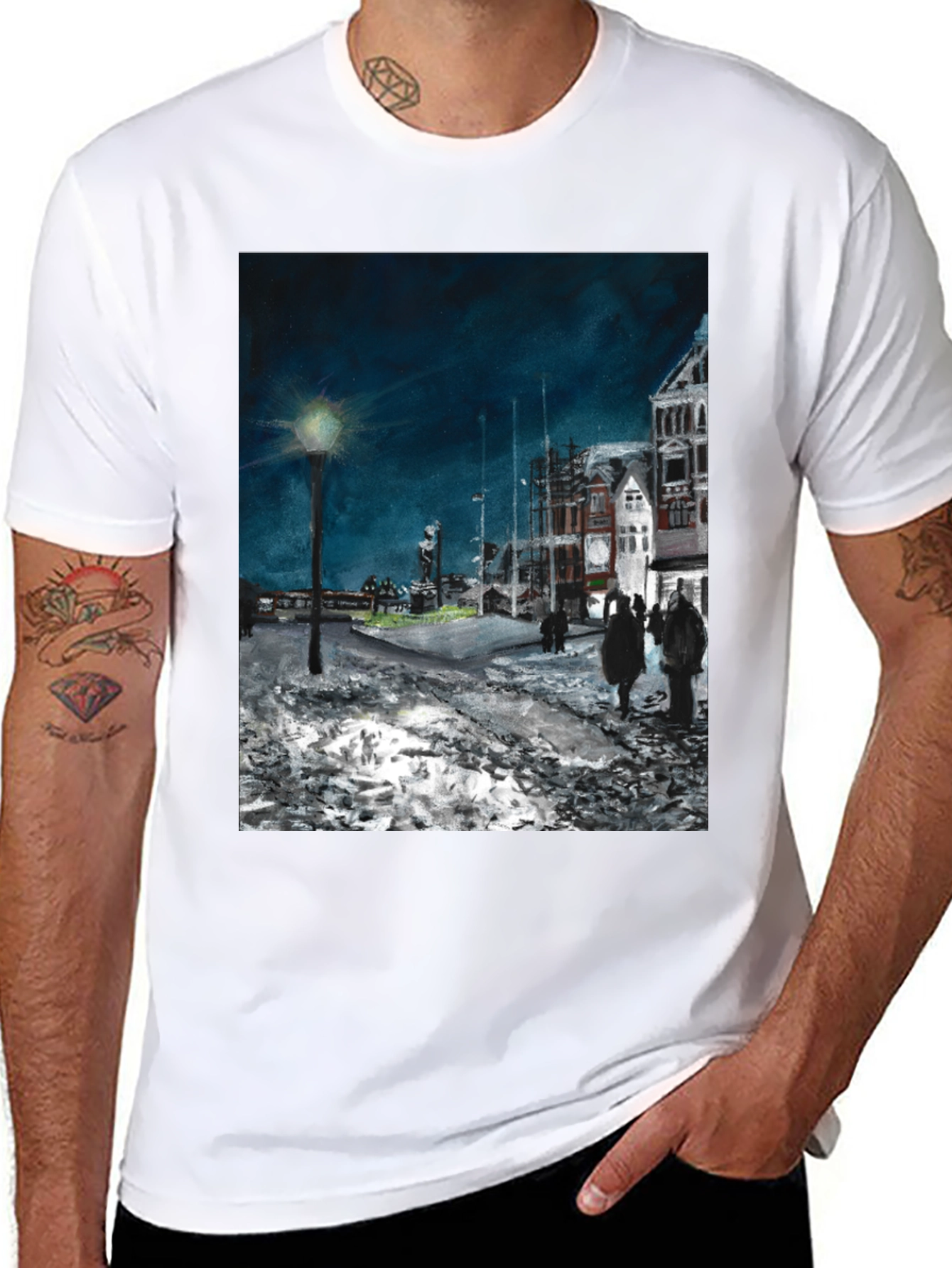 Night Scene Print Black T-Shirt