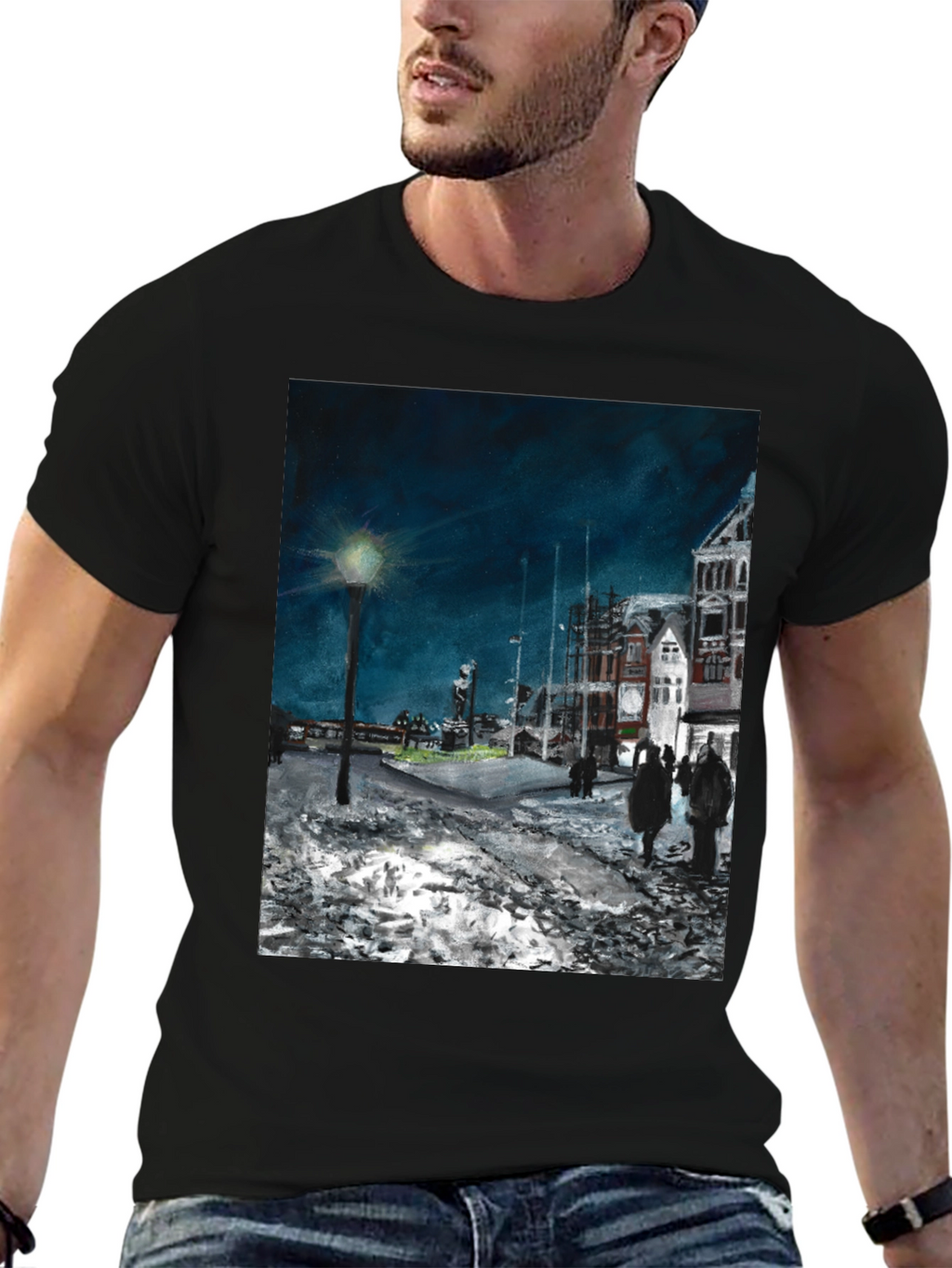 Night Scene Print Black T-Shirt