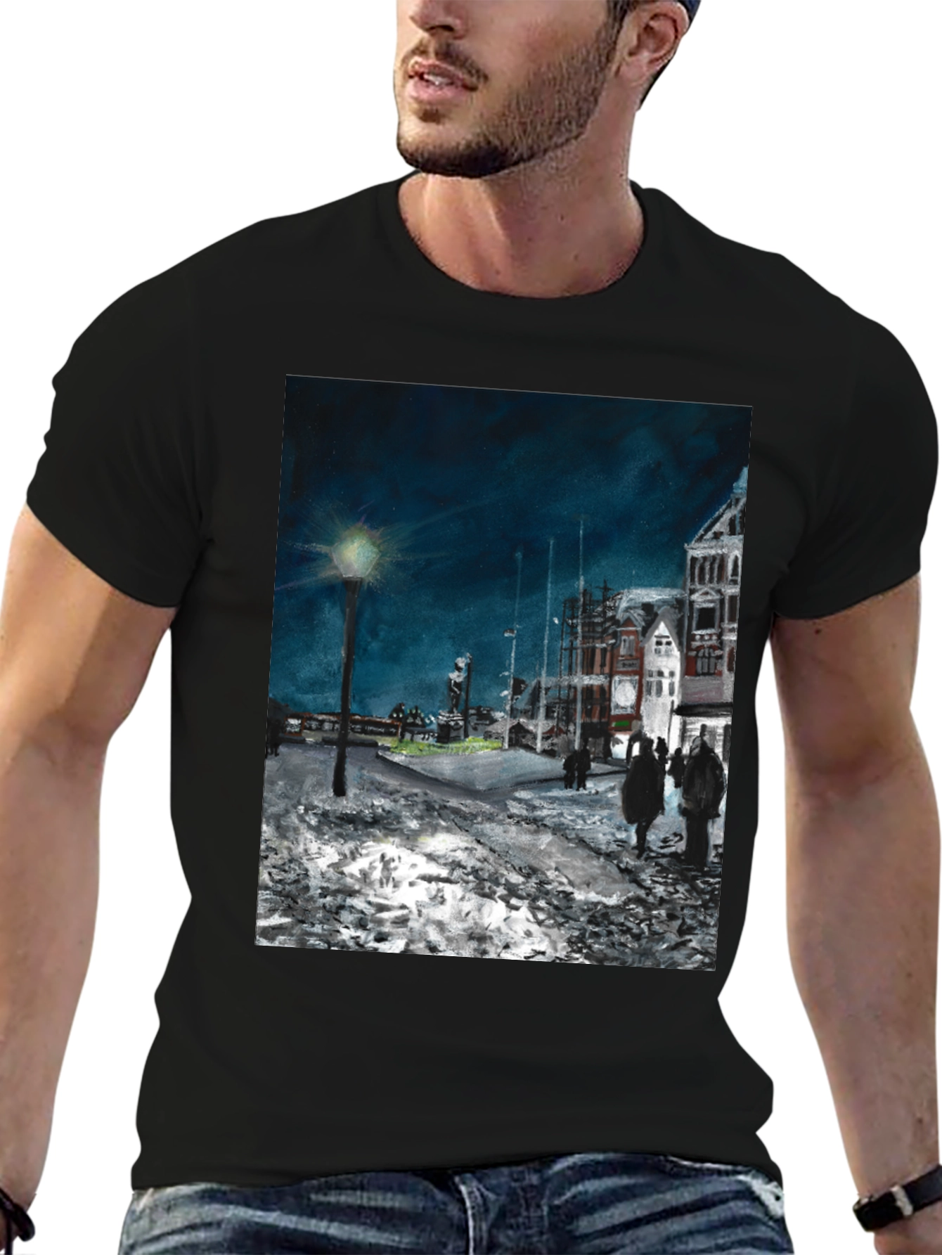 Night Scene Print Black T-Shirt