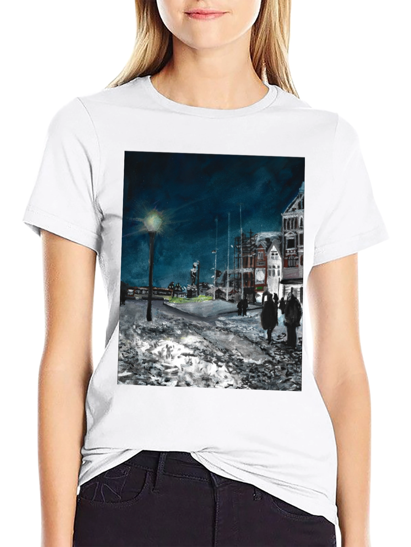 Night Scene Print Black T-Shirt