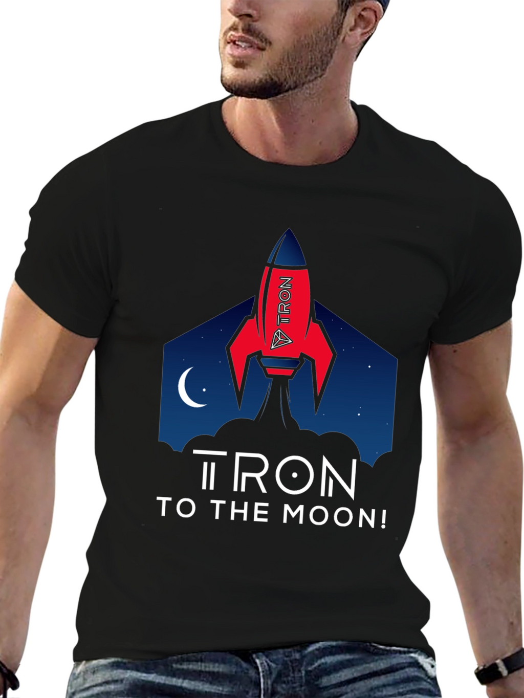 Tron to the Moon Black T-Shirt