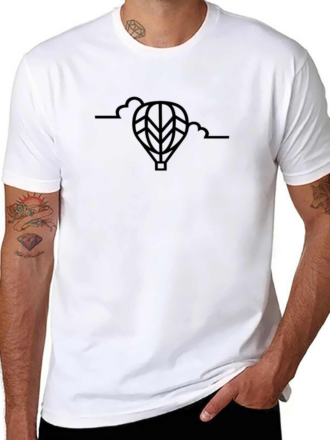 Mens Black Hot Air Balloon Graphic Tee