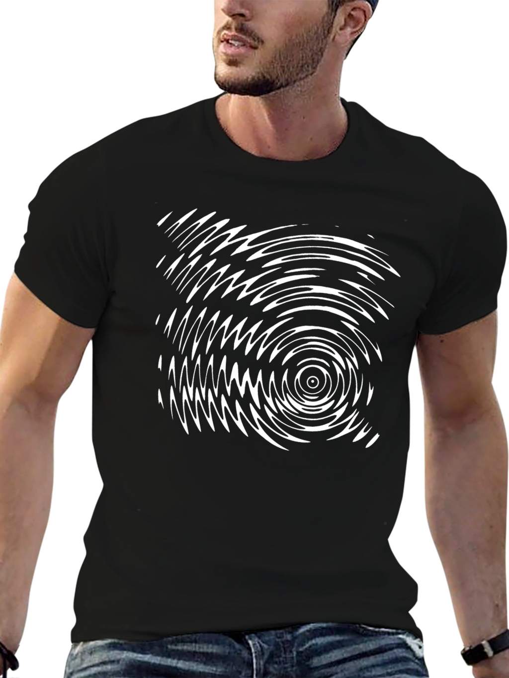 Abstract Ripple Design Black T-Shirt