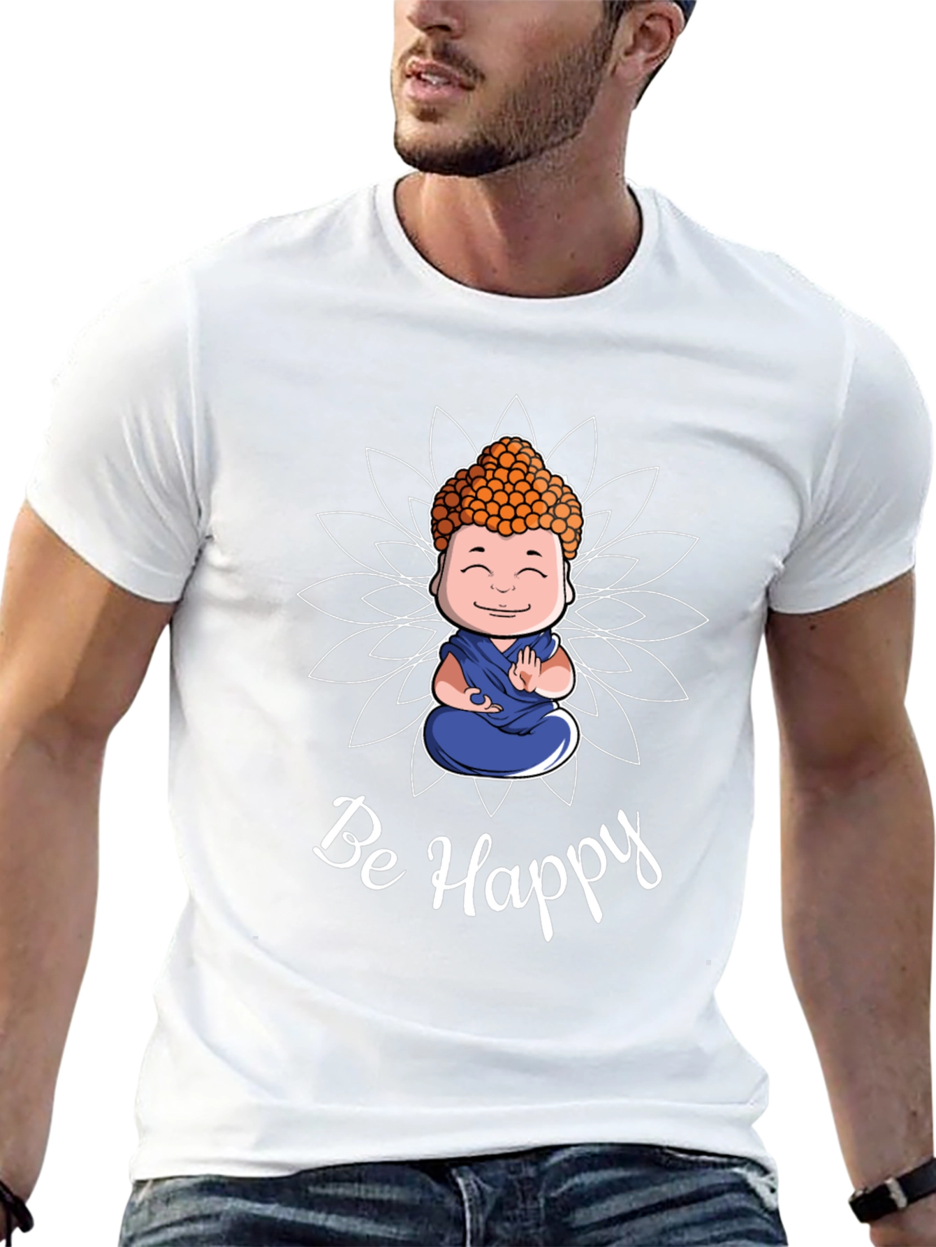 Be Happy Buddha Graphic T-Shirt