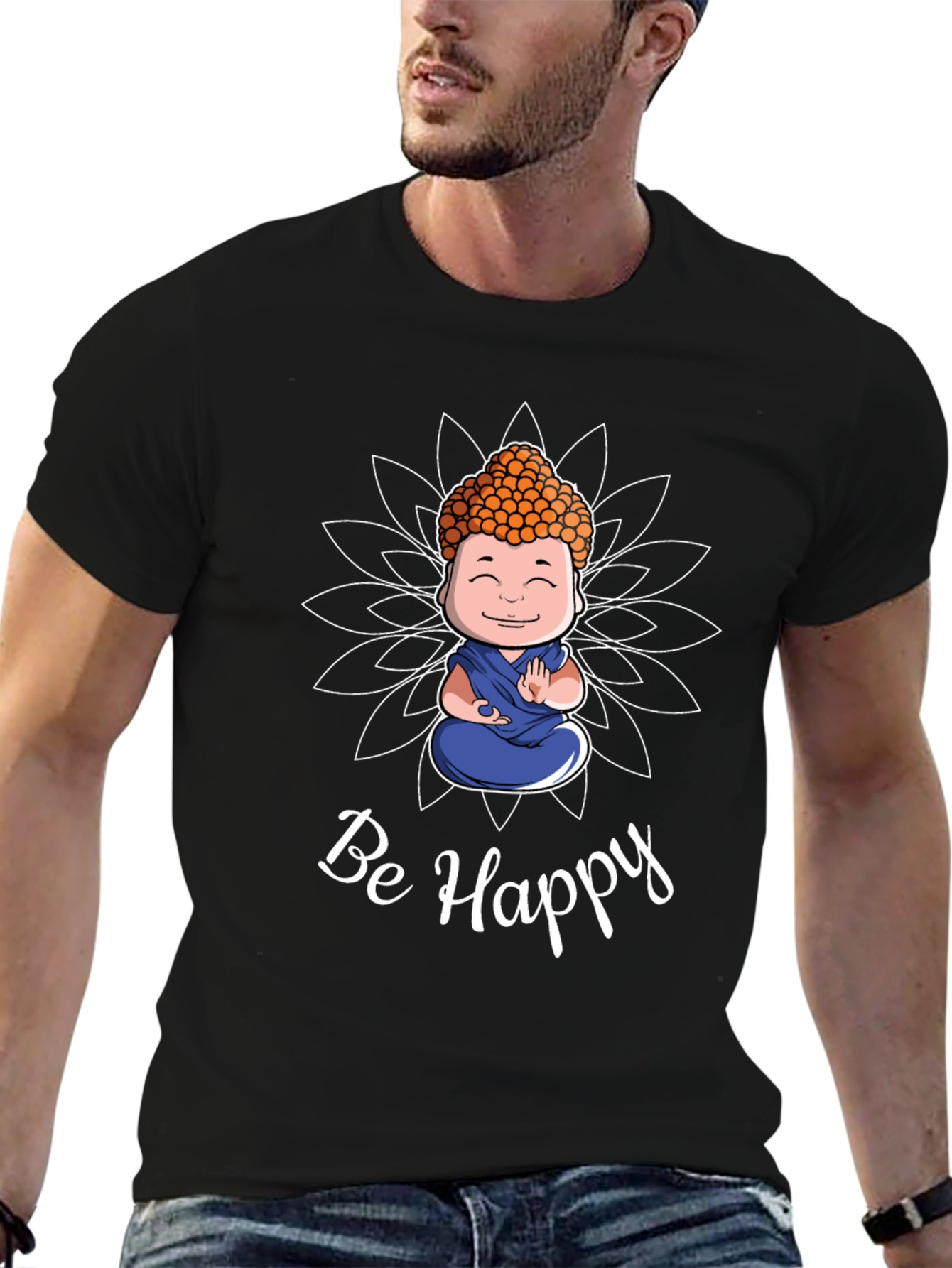 Be Happy Buddha Graphic T-Shirt