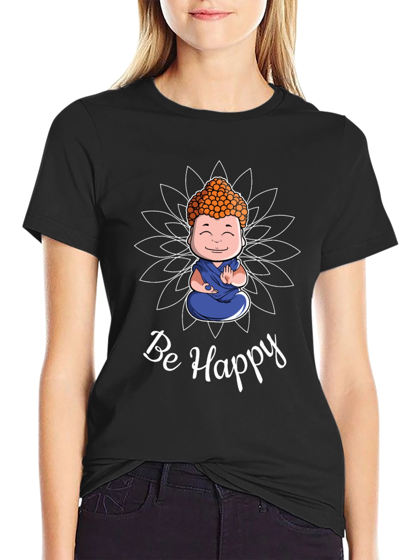 Be Happy Buddha Graphic T-Shirt