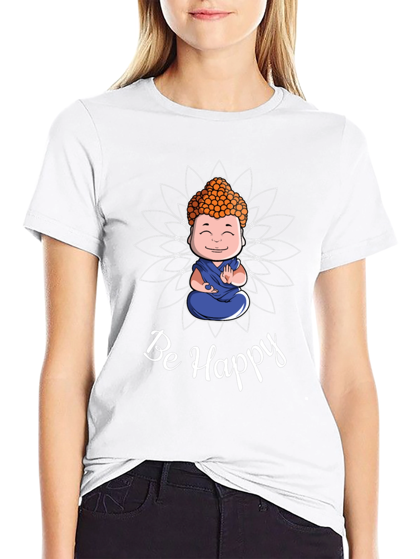 Be Happy Buddha Graphic T-Shirt