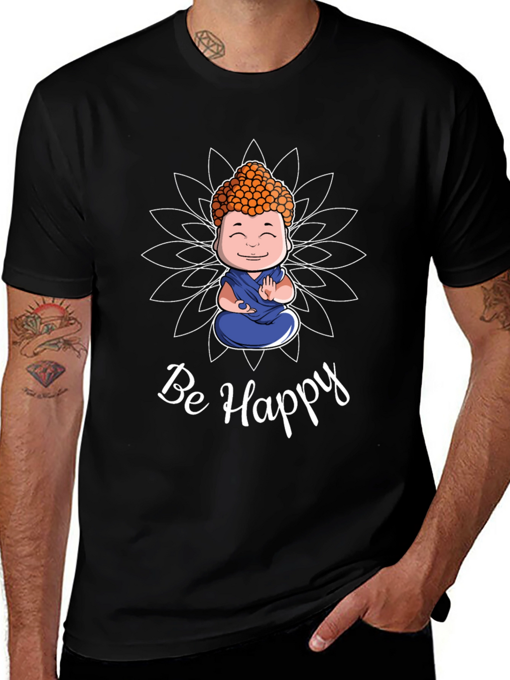 Be Happy Buddha Graphic T-Shirt
