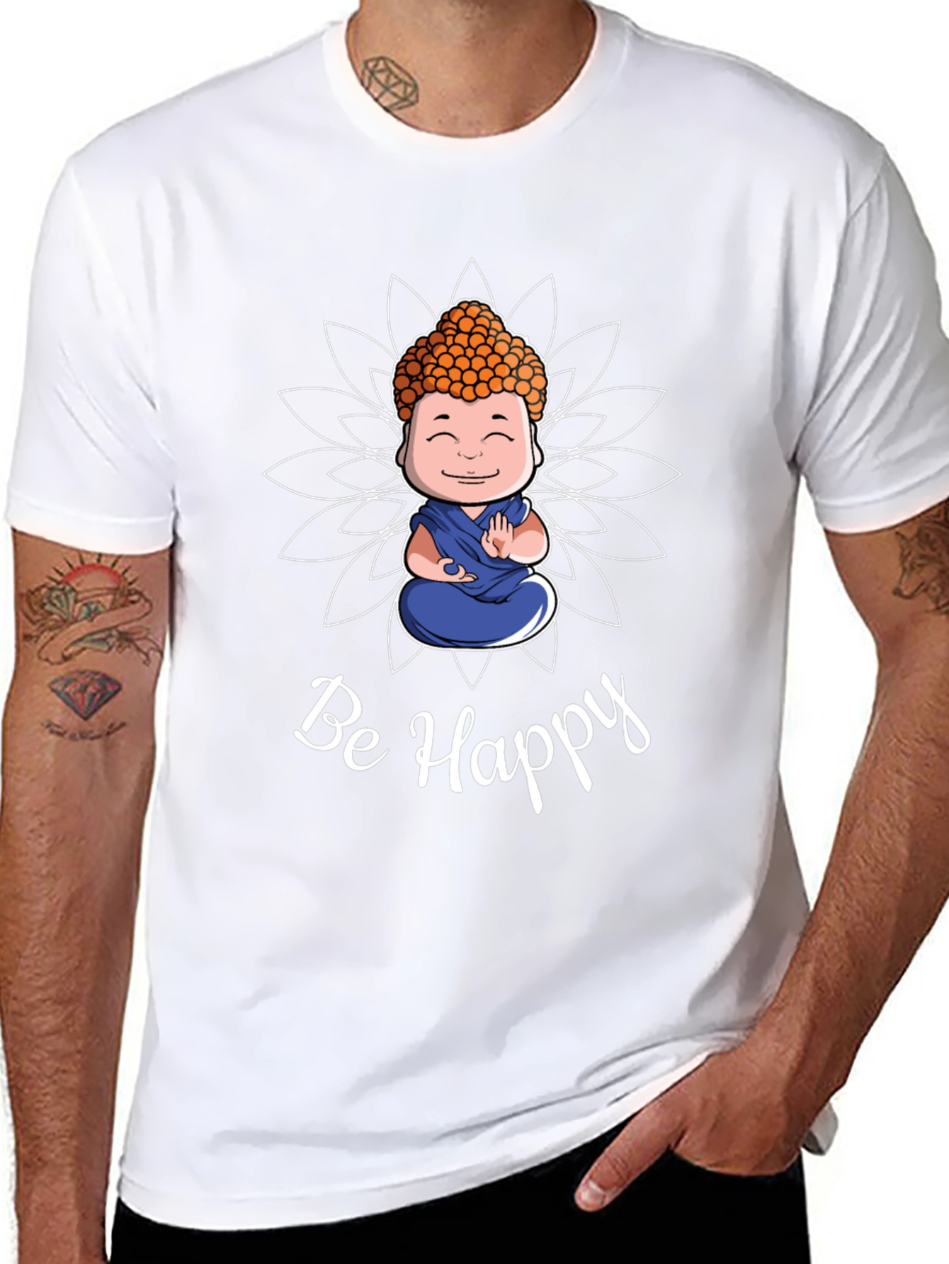 Be Happy Buddha Graphic T-Shirt