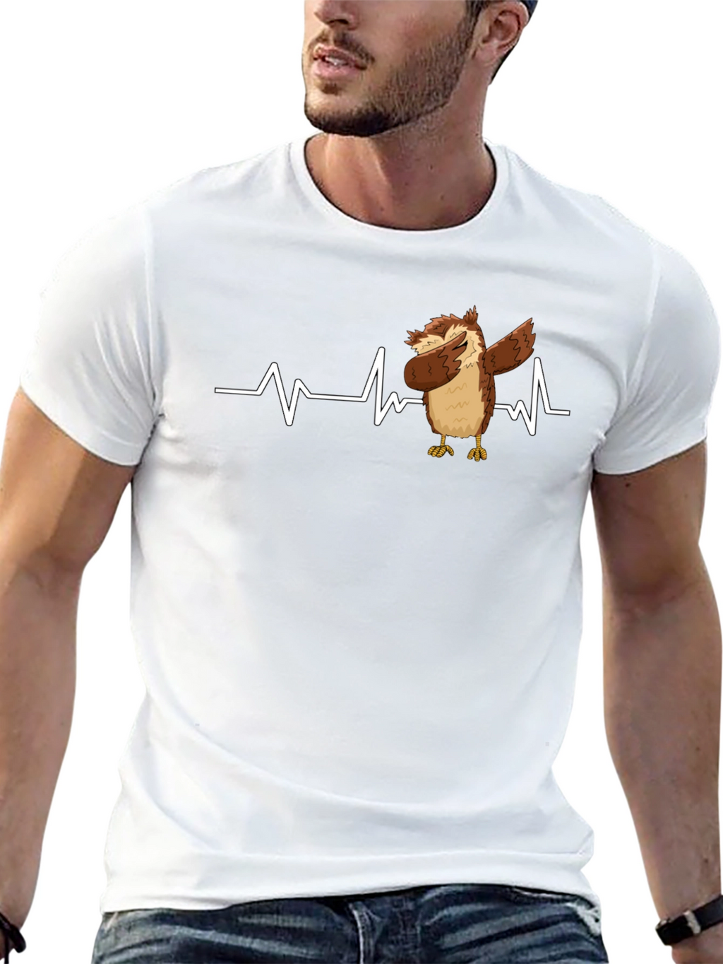 Dabbing Owl T-Shirt: Funny Bird Heartbeat Tee