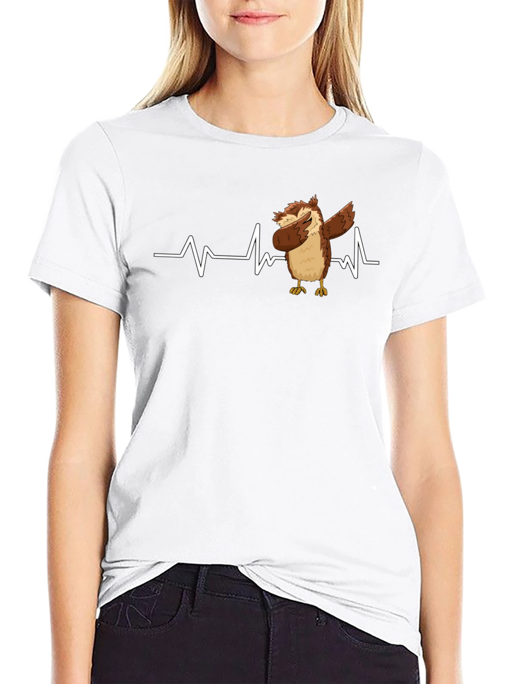Dabbing Owl T-Shirt: Funny Bird Heartbeat Tee