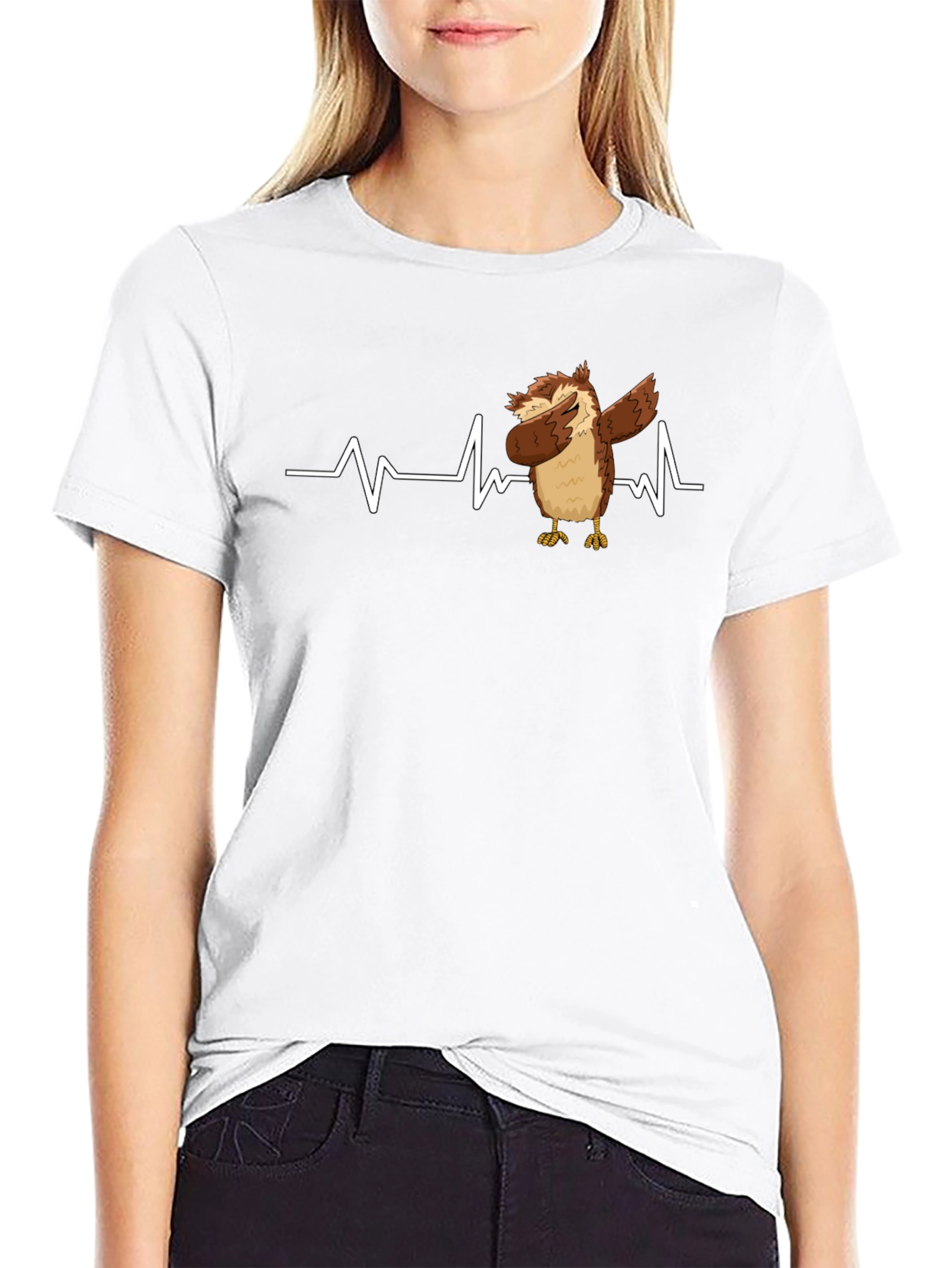 Dabbing Owl T-Shirt: Funny Bird Heartbeat Tee