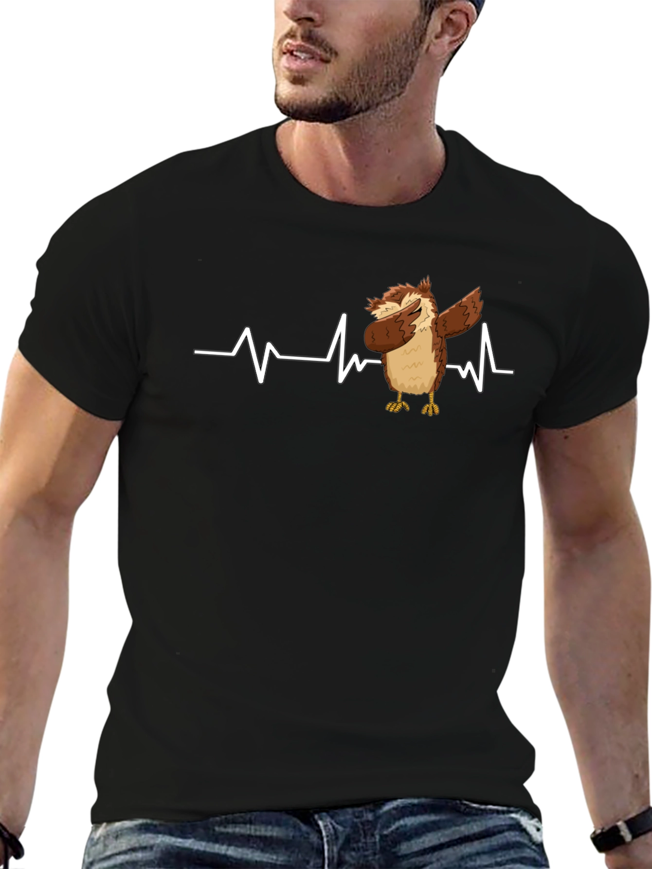 Dabbing Owl T-Shirt: Funny Bird Heartbeat Tee